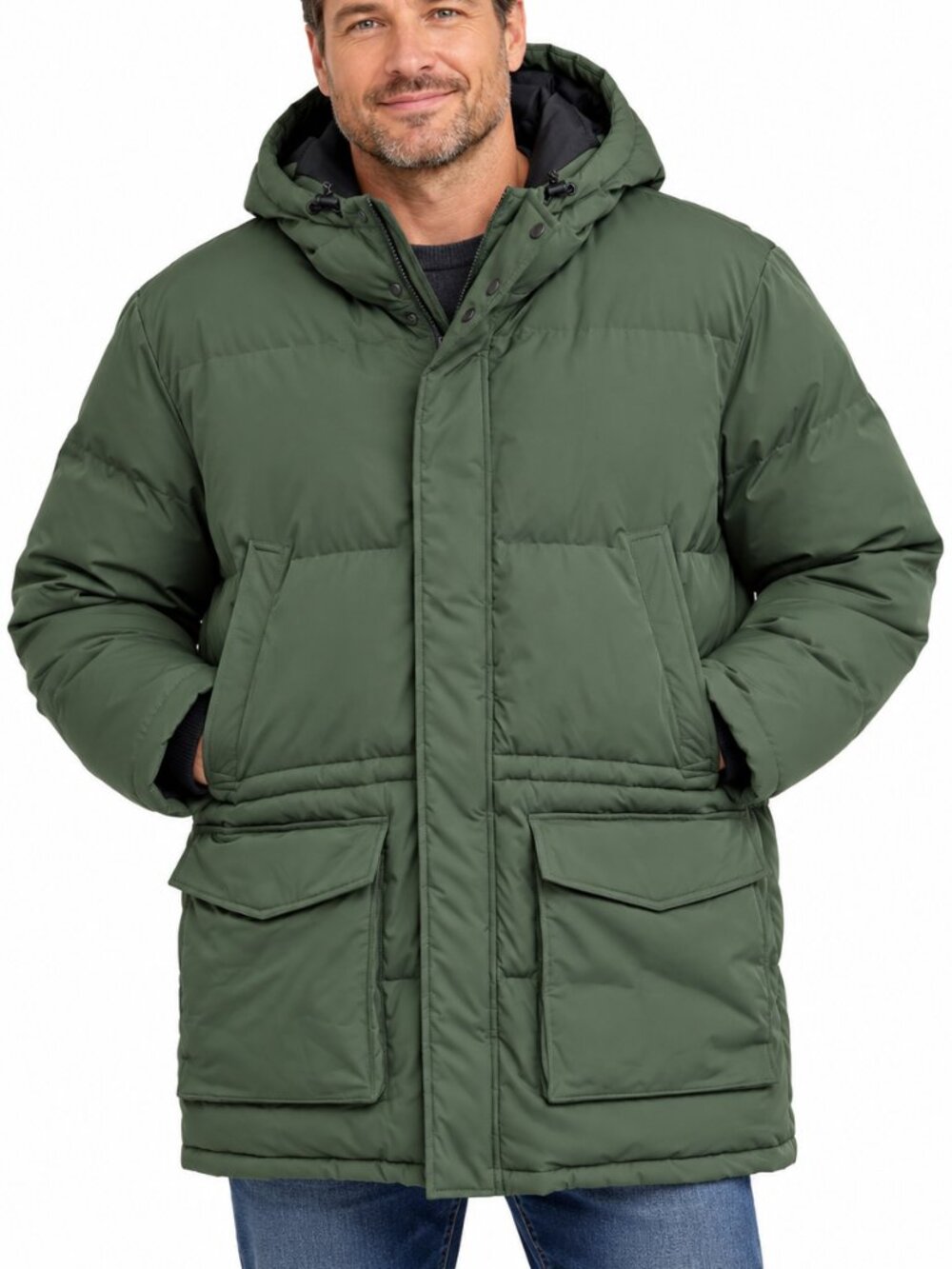 DENVER HAYES Hyper-Dri Puffer Parka Winter Coat Olive Green 2XL Hooded Winter